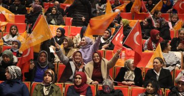 AK Party members waving the flags of the party and Türkiye attend an event in Samsun, northern Türkiye, Jan. 3, 2026. (DHA Photo)