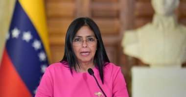 Vice President Delcy Rodriguez speaks during a press conference in Caracas, Venezuela, Aug. 11, 2025. (AFP Photo)