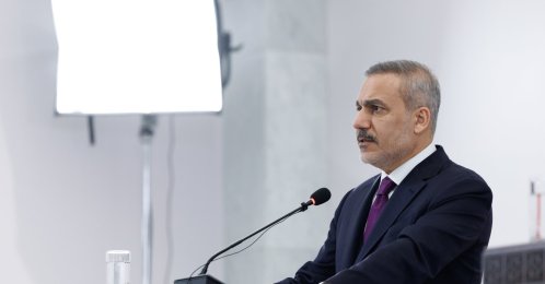 Foreign Minister Hakan Fidan speaks at a news conference, Damascus, Syria, Dec. 22, 2025. (AA Photo)