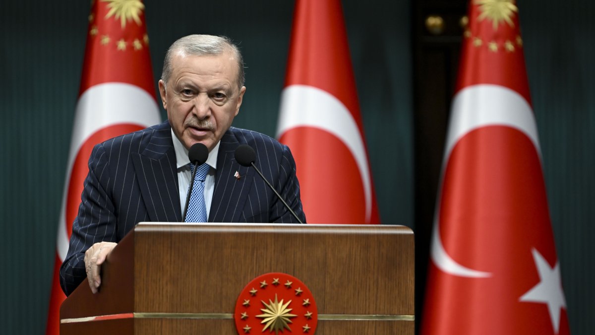 President Recep Tayyip Erdoğan speaks at a press conference following a Cabinet meeting in the capital Ankara, Türkiye, Jan. 5, 2026. (AA Photo)