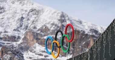 A general view shows the Olympic rings at the Cortina Curling Olympic Stadium, which will host curling, wheelchair curling, and the Paralympic closing ceremony during the Milano Cortina Winter Olympic Games 2026, Cortina, Italy, January 25, 2025. (Reuters Photo)