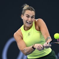 Belarus' Aryna Sabalenka in action against Spain's Cristina Bucsa during day three of the Brisbane International tennis tournament at Pat Rafter Arena, Brisbane, Australia, Jan. 6, 2026. (EPA Photo)