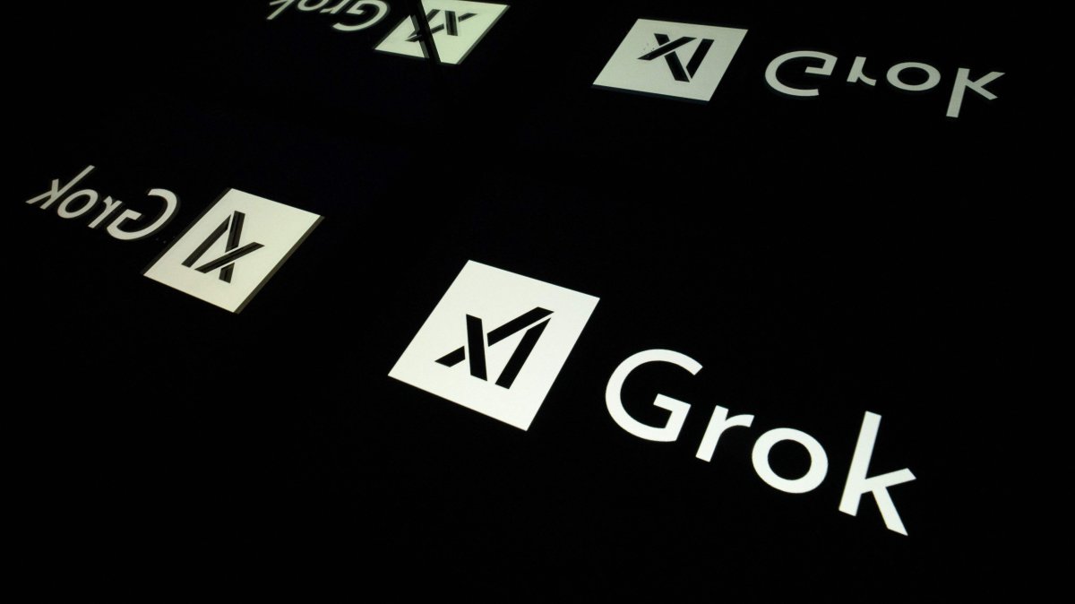 Screens displaying the logo of Grok, Toulouse, France, Jan. 15, 2025. (AFP Photo)