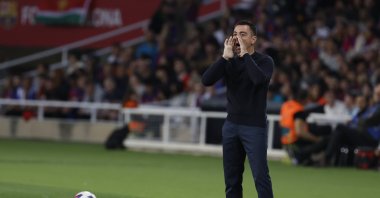 Xavi Hernandez shouts instructions during a La Liga match between Barcelona and Real Sociedad at the Olimpic Lluis Companys stadium, Barcelona, Spain, May 13, 2024. (AP Photo)