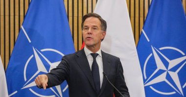 NATO Secretary-General Mark Rutte attends a press conference with Polish Defense Minister Wladyslaw Kosiniak-Kamysz after a visit to the Orzysz Land Forces Training Center, Bemowo Piskie, Poland, Dec. 18, 2025. (EPA Photo)