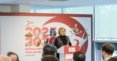 Turkish Red Crescent (Kızılay) President Fatma Meriç Yılmaz addresses reporters during a news conference on the organization’s 2025 activities and 2026 plans, Istanbul, Türkiye, Jan. 6, 2026. (Courtesy of Kızılay)