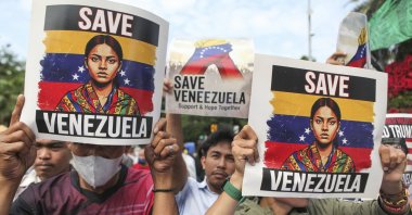 Protesters march against U.S. military operations in Venezuela, Jakarta, Indonesia, Jan. 6, 2026. (AA Photo)