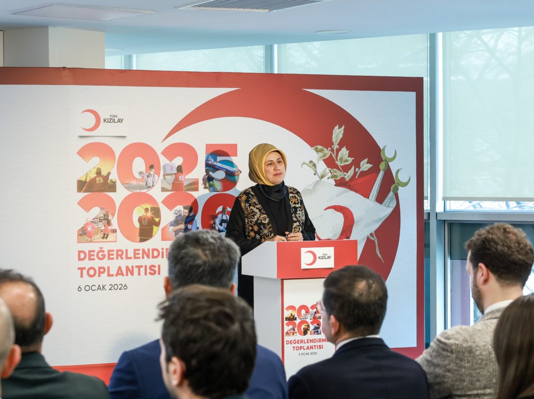Turkish Red Crescent (Kızılay) President Fatma Meriç Yılmaz addresses reporters during a news conference on the organization’s 2025 activities and 2026 plans, Istanbul, Türkiye, Jan. 6, 2026. (Courtesy of Kızılay)