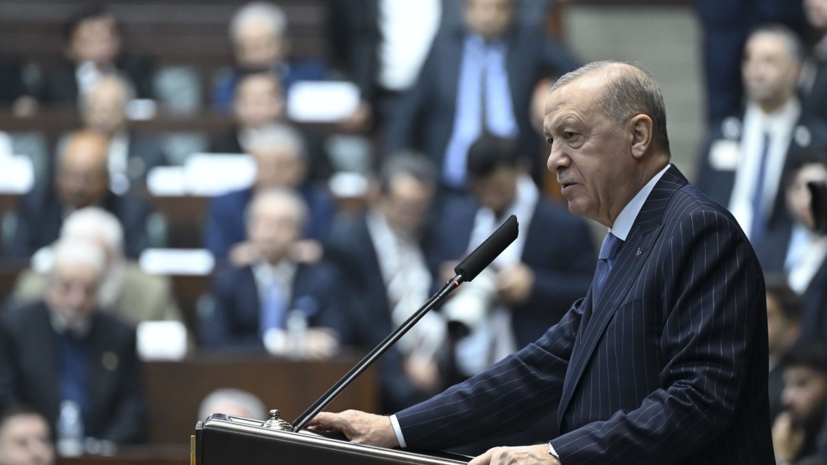 President Recep Tayyip Erdoğan addresses the AK Party parliamentary group meeting, Ankara, Türkiye, Jan. 7, 2025. (AA Photo)