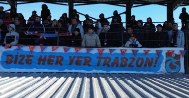Trabzonspor fans show off their love of the club with a customised banner, Aksaray, Türkiye, Jan. 7, 2026. (IHA Photo)