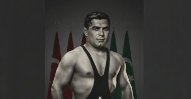 The illustration shows late Turkish wrestler Yaşar Doğu. (Daily Sabah Illustrations)