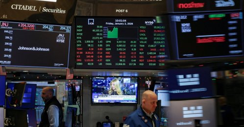 A screen displays trading of the S&P 500 Index at the New York Stock Exchange (NYSE), New York City, U.S., Jan. 2, 2026. (Reuters Photo)