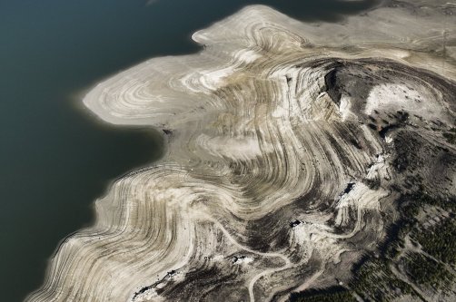 A drone-captured aerial view shows the Çamlıdere Dam, where experts are working to reduce water loss and leakage, Ankara, Türkiye, Dec. 17, 2025. (AA Photo)