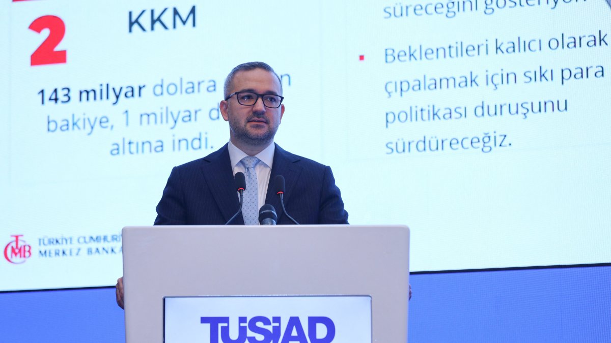 CBRT Governor Fatih Karahan speaks during a meeting, Ankara, Türkiye, Dec. 12, 2025. (Reuters Photo)