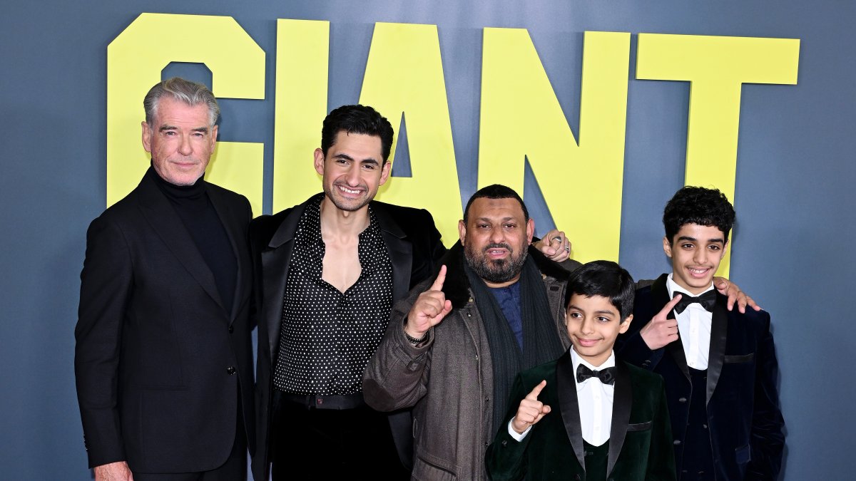 (L-R) Pierce Brosnan, Amir El-Masry, 'Prince' Naseem Hamed, Ghaith Saleh and Ali Saleh attend the "Giant" UK Gala Screening at Picturehouse Central, London,  U.K., Jan. 7, 2026. (Getty Images Photo)