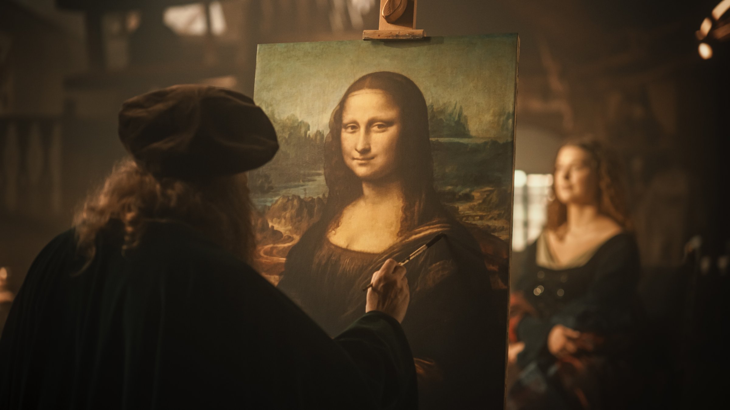 Re-enactment scene from a documentary on the creation of the "Mona Lisa." (Shutterstock Photo)
