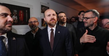 World Ethnosport Confederation President Bilal Erdoğan (C) arrives at the Atatürk Cultural Center (AKM) for the Ethnosports Culture Festival Photo Exhibition, Istanbul, Türkiye, Jan. 8, 2025. (AA Photo)