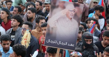Supporters of the UAE-backed STC hold a poster of Aidarous al-Zubaidi, the STC's leader, in Aden, Yemen, Dec. 25, 2025. (Reuters Photo)