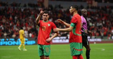 Morocco's Brahim Diaz (L) celebrates after scoring during the AFCON round of 16 match against Tanzania at Prince Moulay Abdellah Stadium, Rabat, Morocco, Jan. 4, 2026. (Reuters Photo)
