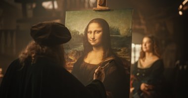 Re-enactment scene from a documentary on the creation of the "Mona Lisa." (Shutterstock Photo)