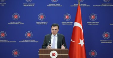 Foreign Ministry spokesman Öncü Keçeli speaks at a news conference in Ankara, March 3, 2024. (AA File Photo)