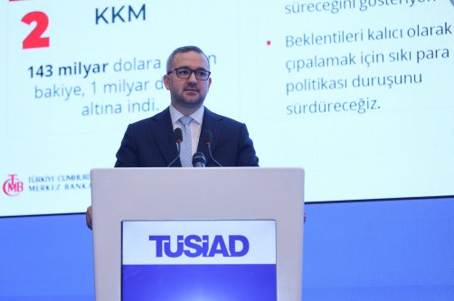 CBRT Governor Fatih Karahan speaks during a meeting, Ankara, Türkiye, Dec. 12, 2025. (Reuters Photo)