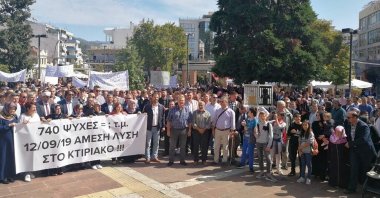 Turks in Western Thrace's Xanthi (Iskeçe) province protest the Greek government's assimilation policies in education, Xanthi, Western Thrace, Greece, Sept. 24, 2019. (Sabah Photo)