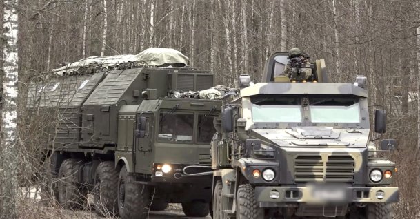 A handout still image taken from a video provided on 30 December 2025 by the Russian Defence Ministry press service shows a unit equipped with the Russian 'Oreshnik' mobile ground-based missile system that began combat duty in an undisclosed location in Belarus. (EPA Photo)