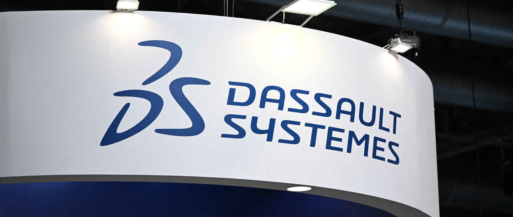 The Dassault Systemes logo is seen at the World Nuclear Exhibition at the Villepinte Exhibition Center, Paris, France, Nov. 4, 2025. (Reuters Photo)