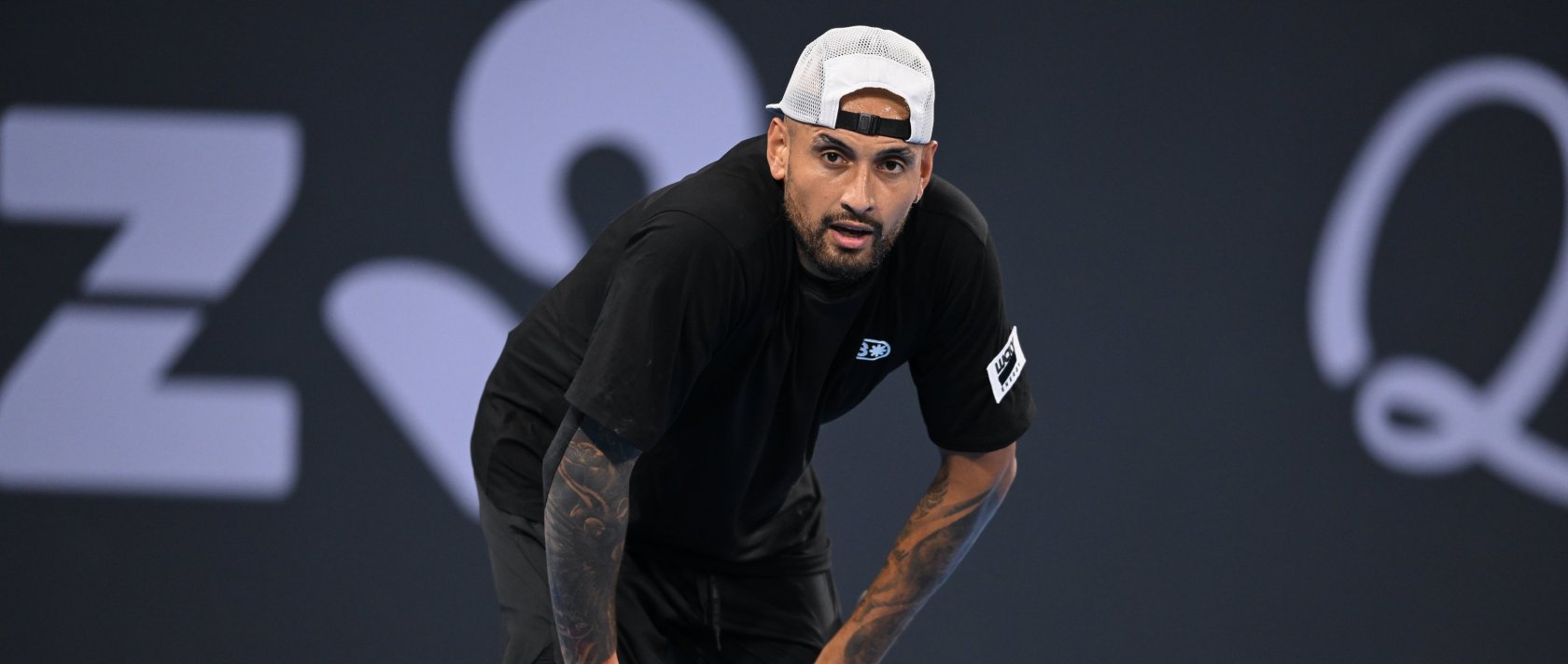 Australia's Nick Kyrgios reacts during the men's doubles match against France's Sadio Doumbia and Fabien Reboul during the Brisbane International tennis tournament at Pat Rafter Arena, Brisbane, Australia, Jan. 7, 2026. (EPA Photo)