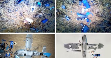 These images taken on Jan. 4, 2026, and released as a combo image by North Korea's official Korean Central News Agency (KCNA) via KNS on Jan. 10, 2026, shows wreckage of a drone that North Korea claims originated from South Korea, and brought down by specialized electronic warfare assets after violating North Korean airspace. (AFP Photo)