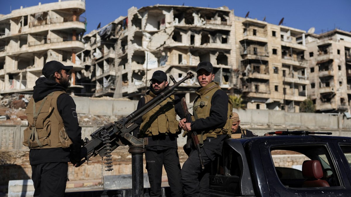 Members of the general security forces patrol the Sheikh Maksoud neighbourhood after taking control of the area, following the YPG attacks, Aleppo, Syria, Jan. 10, 2026. (Reuters Photo)