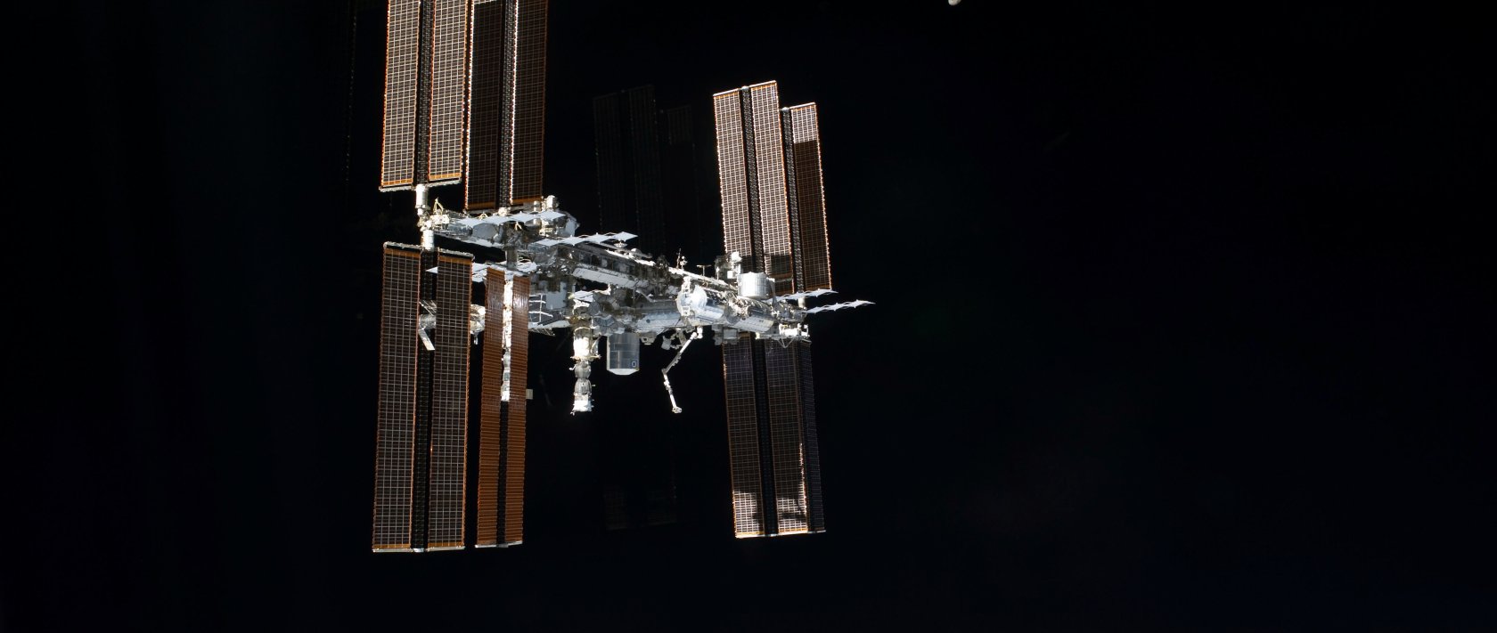 The International Space Station is seen from the space shuttle Atlantis after it left the orbiting complex, July 19, 2011. (AP Photo)
