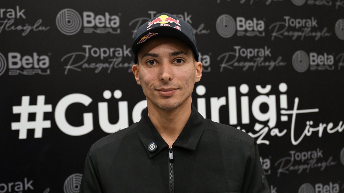Turkish motorcyclist Toprak Razgatlıoğlu poses for a photo after a sponsorship signing ceremony, Adana, Türkiye, Jan. 9, 2026. (AA Photo)