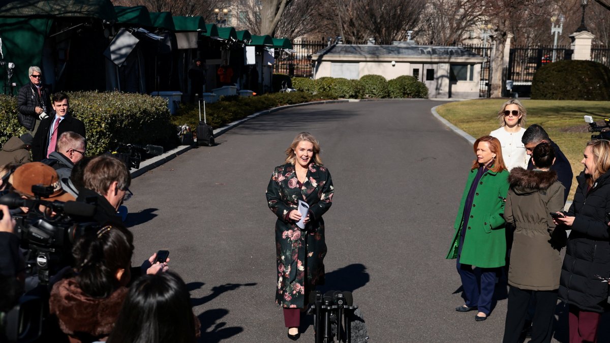 White House Press Secretary Karoline Leavitt arrives to speak to the members of the media outside the White House in Washington, D.C., U.S., Jan. 12, 2026. (Reuters Photo)