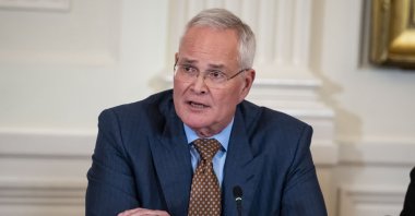 CEO of ExxonMobil, Darren Woods, speaks during a meeting with oil and gas executives in the East Room of the White House in Washington,  U.S., Jan. 9, 2026. (EPA Photo)