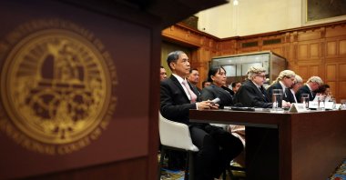 Myanmar's Union Minister for the Ministry of the President's Office Ko Ko Hlaing sits in the courtroom, as the International Court of Justice (ICJ) starts two weeks of hearings in a landmark case brought by Gambia, which accuses Myanmar of committing genocide against the Rohingya, a minority Muslim group, in The Hague, Netherlands, Jan. 12, 2026. (Reuters Photo)