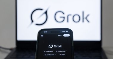 The Grok artificial intelligence website is displayed on a mobile phone as a nationwide restriction on the service takes effect, Shah Alam, Kuala Lumpur, Malaysia, Jan. 12, 2026. (EPA Photo)