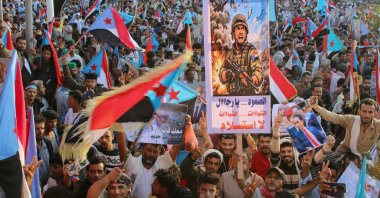 Supporters of the UAE-backed separatist group, Southern Transitional Council, rally in Aden, Yemen, Jan. 10, 2026. (Reuters Photo)