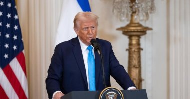 U.S. President Donald Trump speaks during a press conference at the White House in Washington D.C., U.S., Feb. 4, 2025. (DHA Photo)
