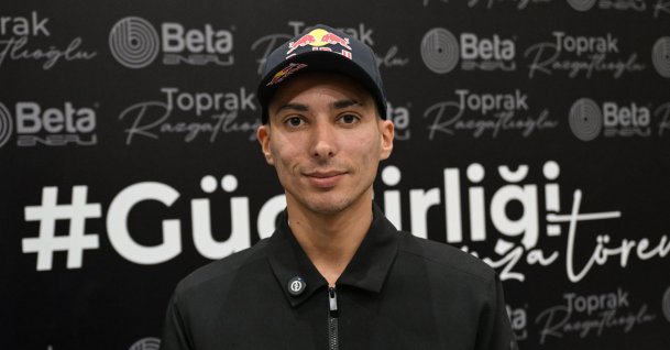 Turkish motorcyclist Toprak Razgatlıoğlu poses for a photo after a sponsorship signing ceremony, Adana, Türkiye, Jan. 9, 2026. (AA Photo)
