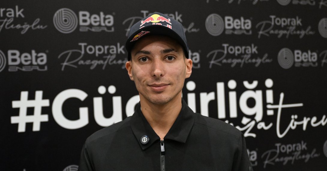 Turkish motorcyclist Toprak Razgatlıoğlu poses for a photo after a sponsorship signing ceremony, Adana, Türkiye, Jan. 9, 2026. (AA Photo)