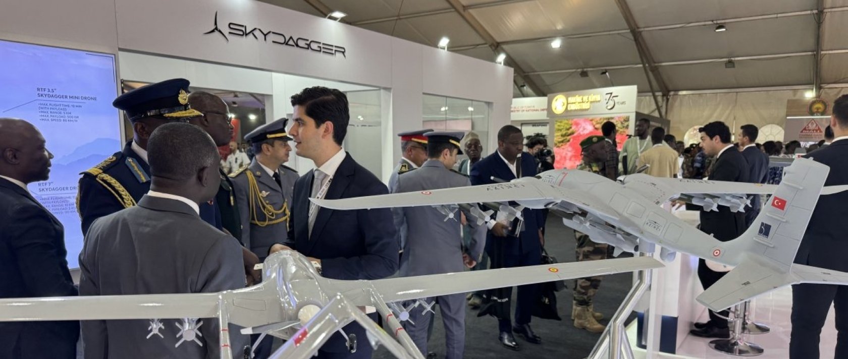 Turkish-made Baykar drones and a Skydagger booth are showcased at The Bamako Expo Fair (BAMEX'25), Bamako, Mali, Nov. 11, 2025. (AA Photo)