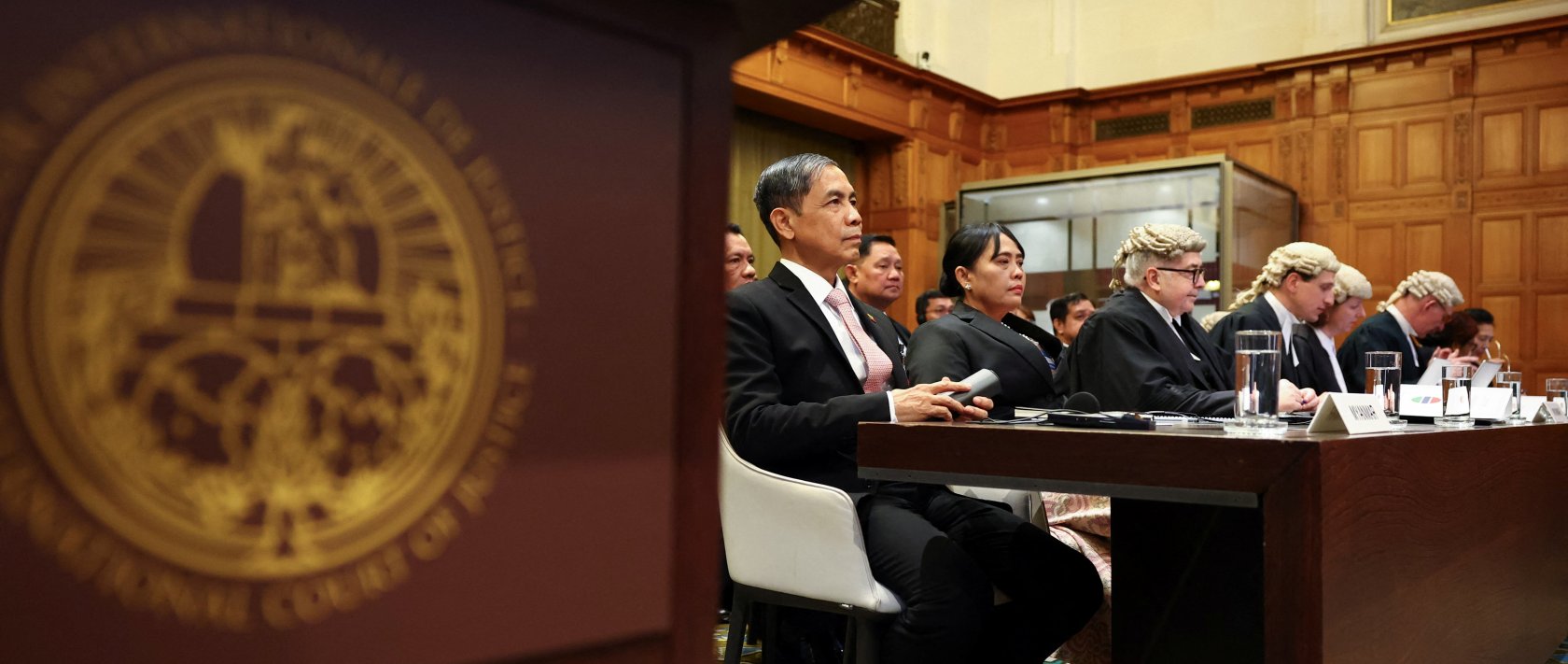 Myanmar's Union Minister for the Ministry of the President's Office Ko Ko Hlaing sits in the courtroom, as the International Court of Justice (ICJ) starts two weeks of hearings in a landmark case brought by Gambia, which accuses Myanmar of committing genocide against the Rohingya, a minority Muslim group, in The Hague, Netherlands, Jan. 12, 2026. (Reuters Photo)