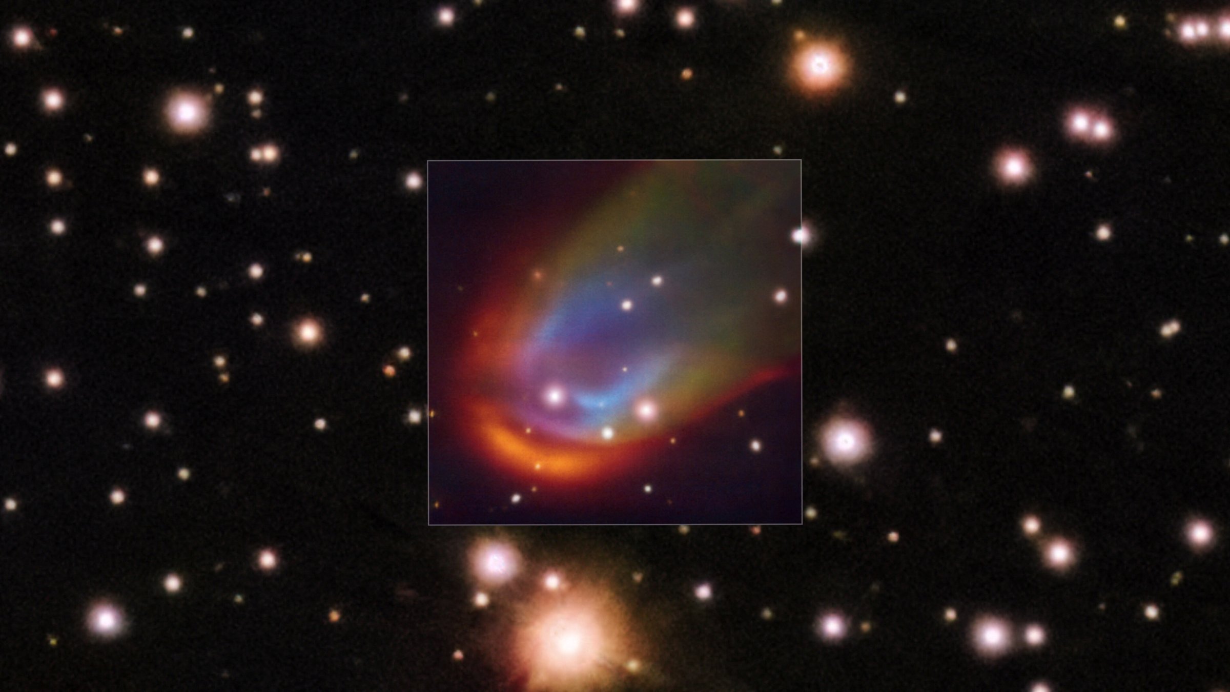 The central square image, taken with the MUSE instrument on ESO's Very Large Telescope, shows shock waves around the dead star RXJ0528 2838. (Reuters Photo)