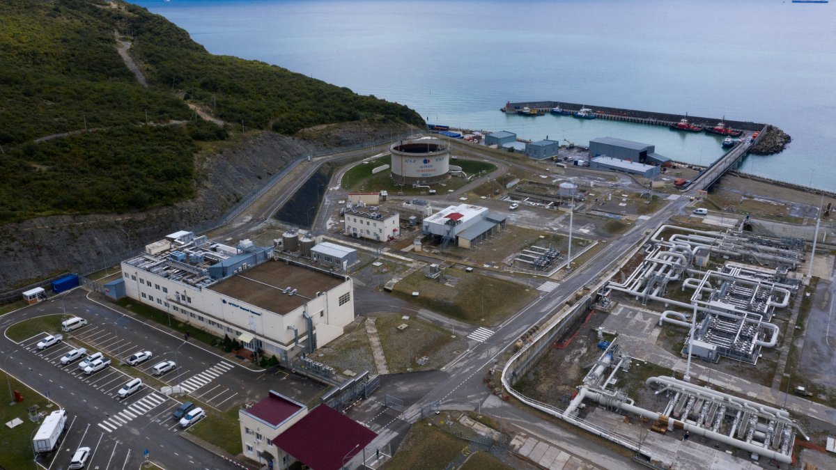 Facilities of the Caspian Pipeline Consortium's (CPC) Marine Terminal in Yuzhnaya Ozereevka near the Black Sea port of Novorossiysk, Russia, Sept. 21, 2021. (Caspian Pipeline Consortium (CPC)/Handout via Reuters)