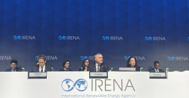 International Renewable Energy Agency (IRENA) Director General Francesco La Camera (L) speaks at the opening of the 16th IRENA General Assembly, Abu Dhabi, United Arab Emirates (UAE), Jan. 11, 2026. (AA Photo)