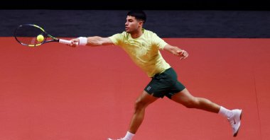 Spain's Carlos Alcaraz in action during his Hyundai Card Super Match against Italy's Jannik Sinner at the Inspire Arena, Incheon, South Korea, Jan. 10, 2026. (Reuters Photo)