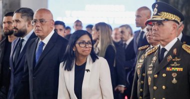 Venezuela's interim President Delcy Rodriguez, alongside Defense Minister Vladimir Padrino Lopez, attends a ceremony in Caracas, Venezuela, Jan. 8, 2026. (Reuters Photo)