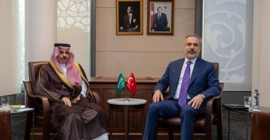 Foreign MInister Hakan Fidan and Saudi counterpart Faisal bin Farhan al-Saud hold a meeting at Türkevi in New York, Sept. 22, 2025. (AA File Photo)